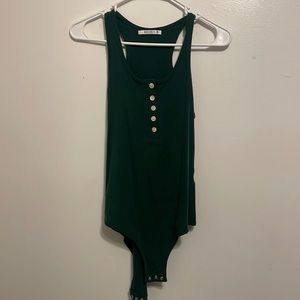 Green buttton down tank body suit like new